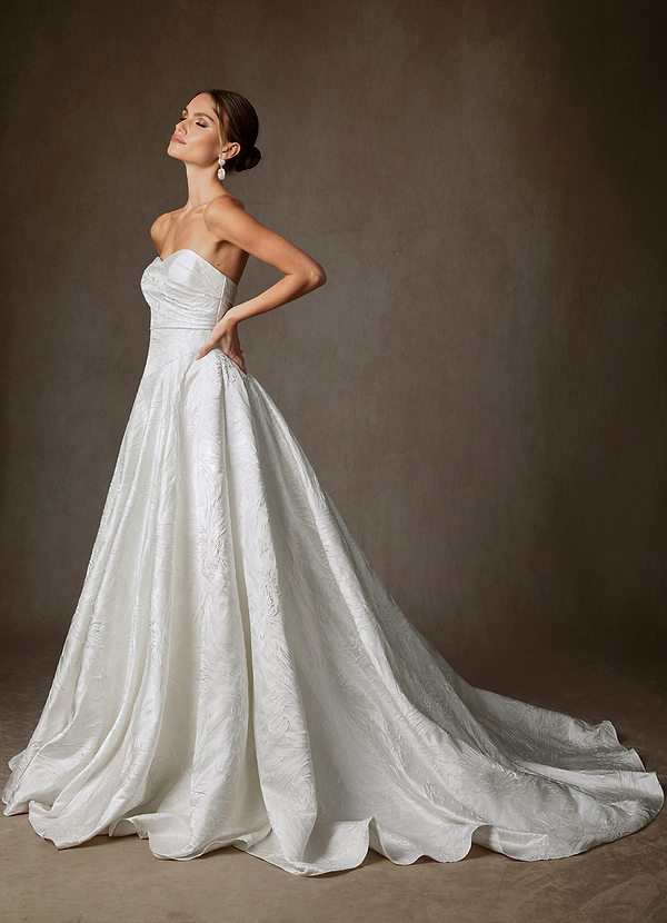 Azazie Tallulah Wedding Dresses Diamond White A-Line Strapless Floral Jacquard Dress image1