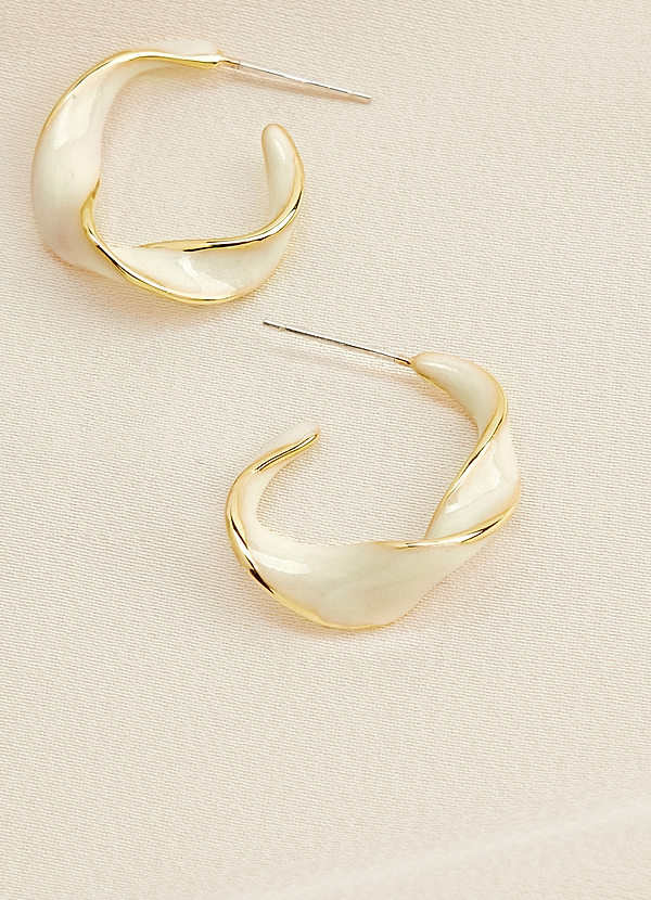 front Acrylic and Gold Accent Twist Hoop Earrings