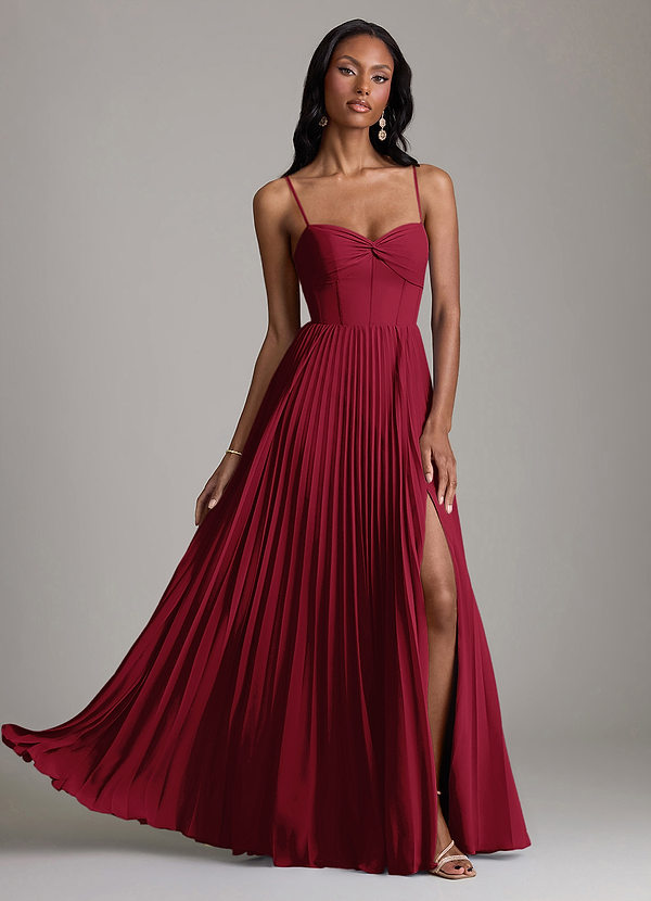 Azazie Akiko Abiti da Damigella Abito A-Line in Chiffon Scollo a Cuore Borgogna image1