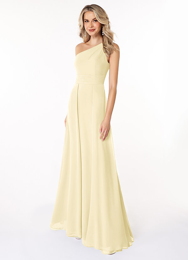 Azazie Dallas Bridesmaid Dresses Lemon Sorbet A-Line One Shoulder Chiffon Dress image1