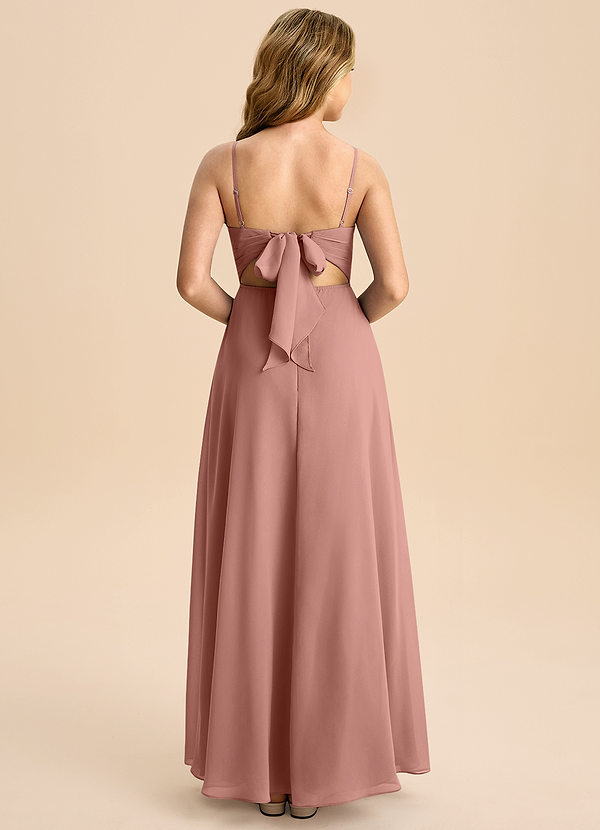 Azazie Shale Junior Cedar Rose A-Line Bow Chiffon Dress image1
