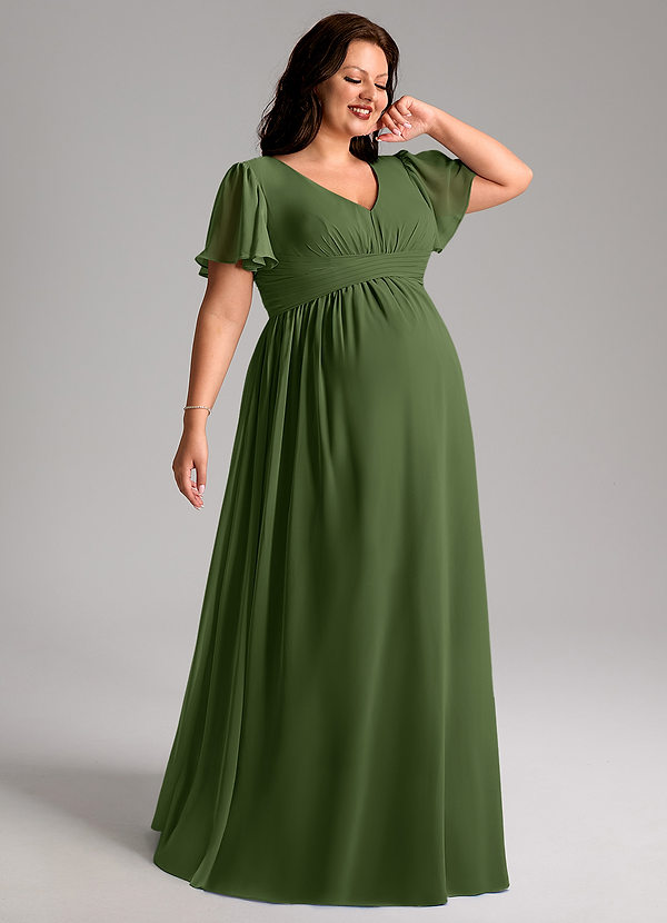 Azazie Verna Maternity Bridesmaid Dresses A-Line V-Neck Ruched Chiffon Floor-Length Dress image1