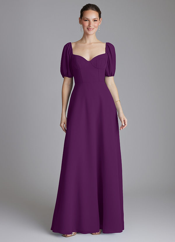 Azazie Fatima Bridesmaid Dresses Grape A-Line with Pockets Chiffon Dress image1