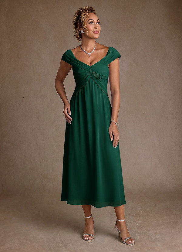 Azazie Mirta Brautmutterkleider A-Linie Plissee Blumen-Burnout Kleid Smaragd image1