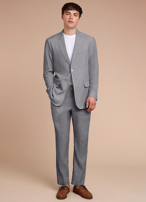 front Gavin Grey Striped Seersucker Trousers Suit