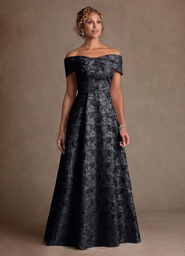 Azazie Harriett Klänningar till brudens mor Klä A-Line i Blommig Jacquard Av axeln Svart image1