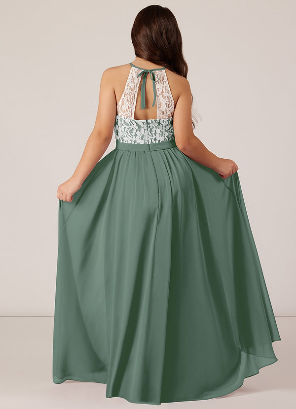 Azazie Fahari Junior Eucalyptus A-Line Lace Chiffon Dress image1
