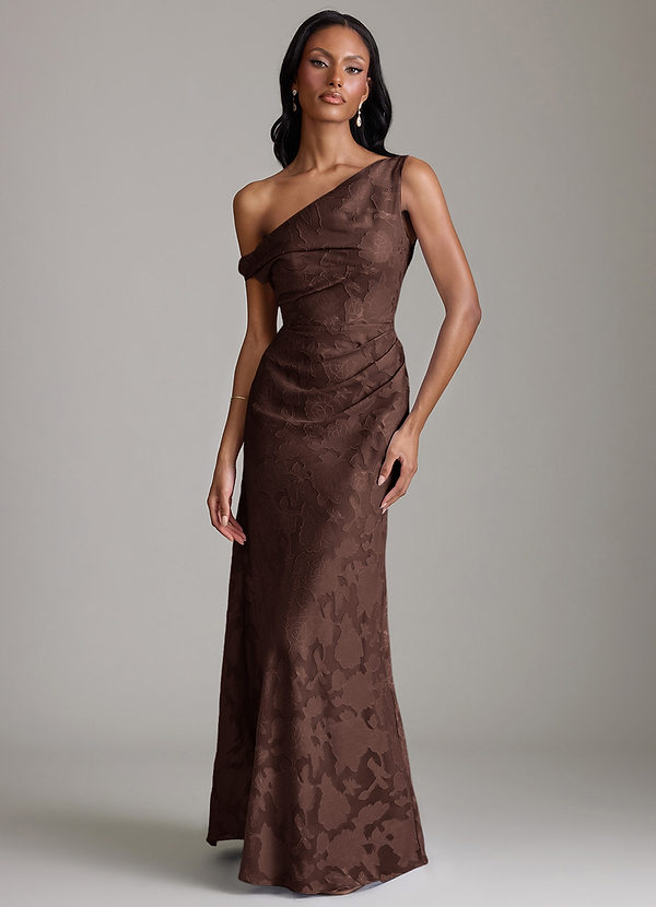 Azazie Emerson 신부 들러리 드레스 인어 오프 더 숄더 플로럴 번아웃 바닥 길이 드레스 image1