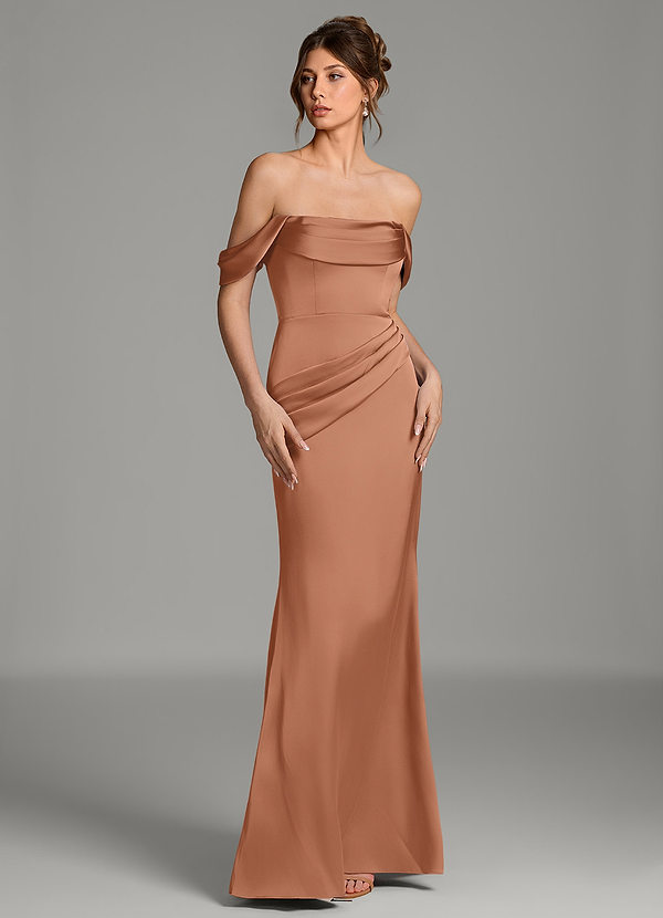 Azazie Alanis Bridesmaid Dresses Bronzer Mermaid Corset Stretch Satin Convertible Dress image1