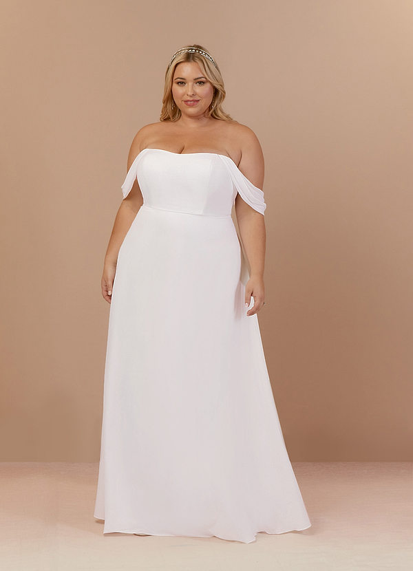 Azazie Ava Brautkleider A-Linie Schulterfrei Stretch-Chiffon Kleid Diamantweiß image1