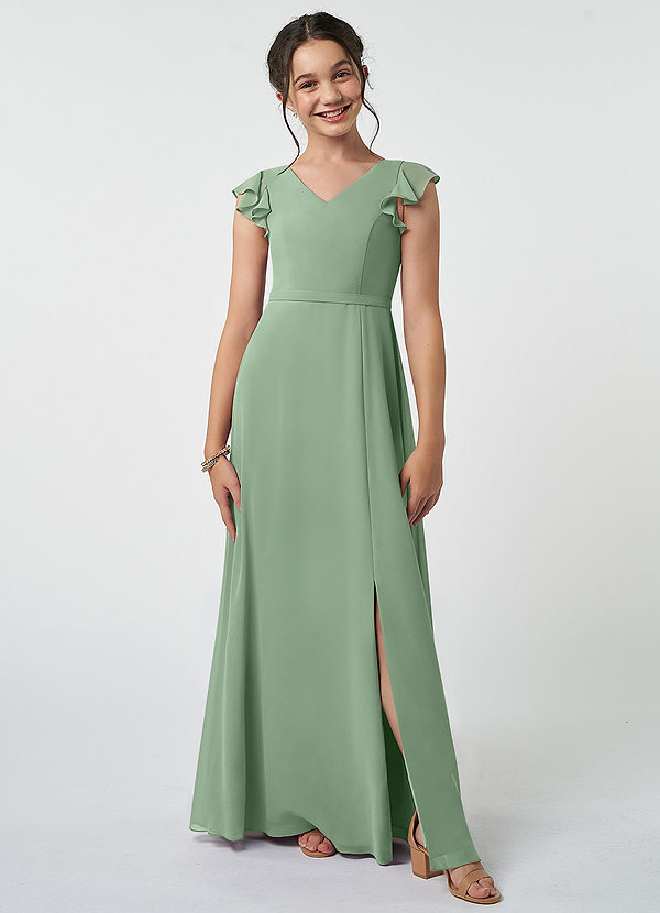 Azazie Claudine A-Linie Plissee Chiffon Kleider Matcha image1