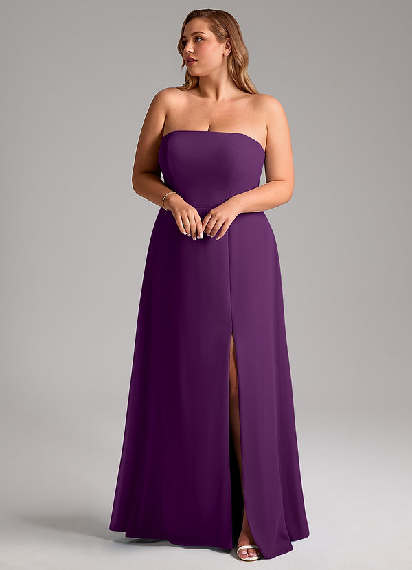 Azazie Wren Abiti da Damigella Abito Convertibile A-Line in Chiffon Spacco Laterale Uva image1