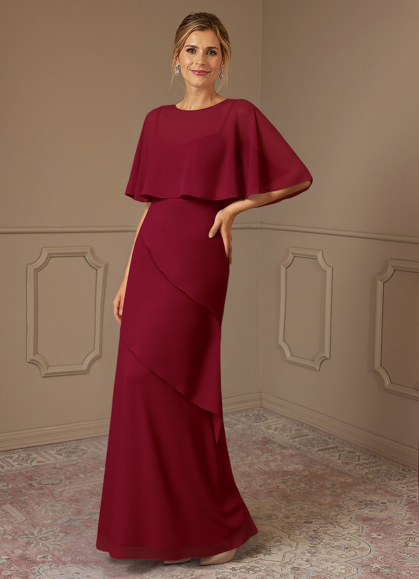 Azazie Bowie Robe Mère de la Mariée & du Marié Robe Trapèze en Mousseline de soie Bourgogne image1