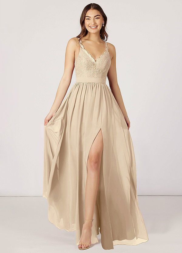 Azazie Orion Bridesmaid Dresses A-Line Lace Chiffon Floor-Length Dress image1