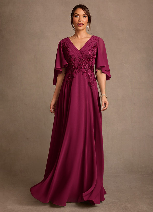 Azazie Tilda Robes de mère de la mariée Robe Trapèze en Mousseline de soie Dentelle Bourgogne image1