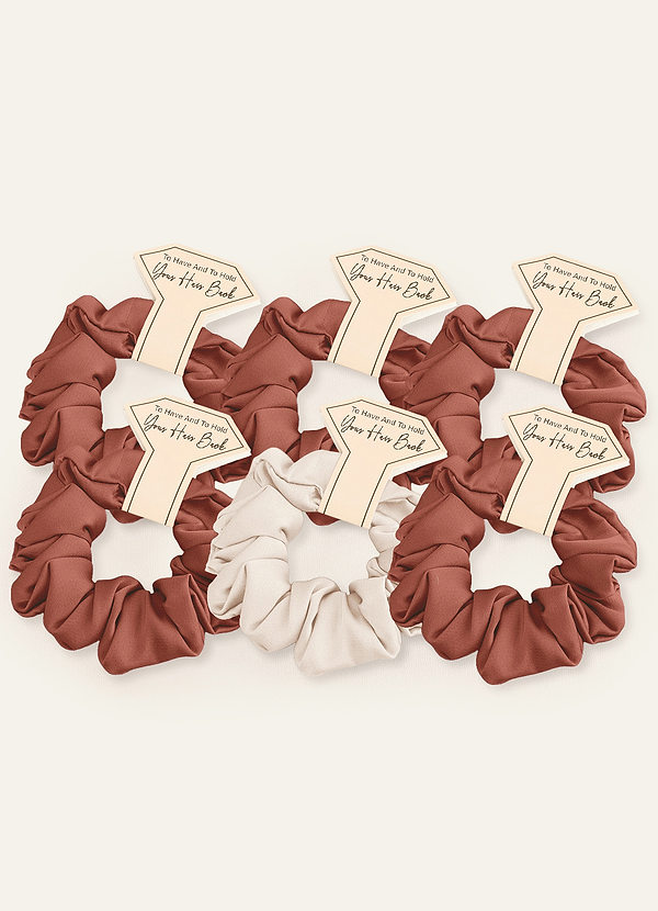 front Matching Color Six-Piece Mixed Color Bridesmaid Stretch Satin Regular Size Scrunchie Set
