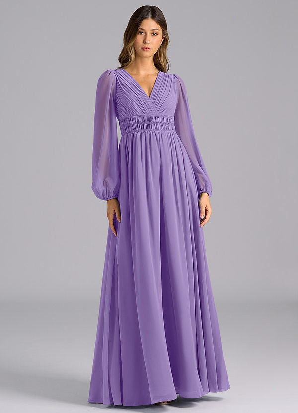 Azazie Palerma Bruidsmeisjes Jurken Jurk van Chiffon met A-Lijn Lange mouw Tahiti image1