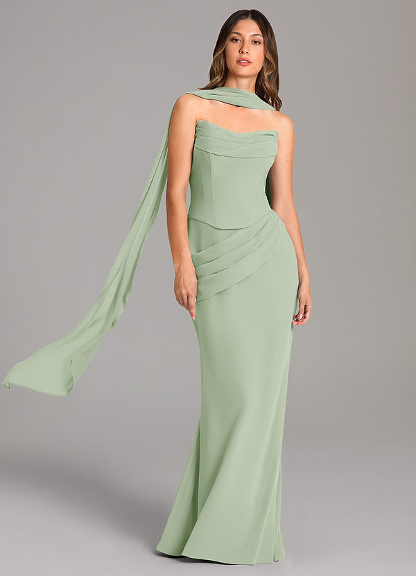 Azazie Sorrel Bridesmaid Dresses Dusty Sage Mermaid Corset Chiffon Dress image1