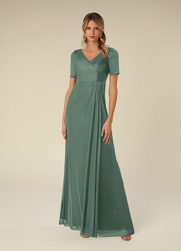 Azazie Bessie Mother of the Brides Dresses Eucalyptus A-Line Pleated Mesh Dress image1