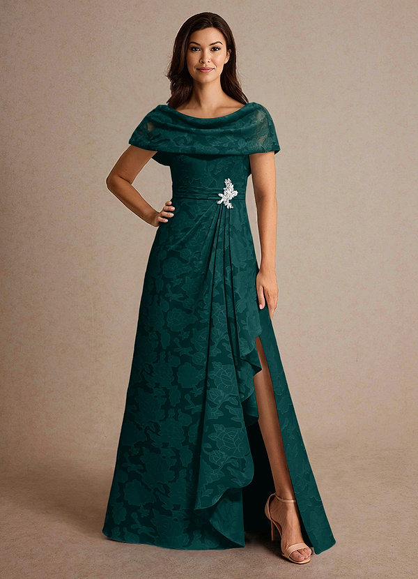 Azazie Branford Mother of the Brides Dresses Pine A-Line Pleated Floral Burnout Dress image1