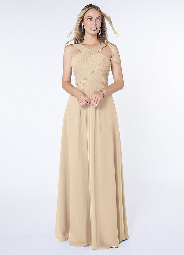Azazie Kaleigh Bridesmaid Dresses Champagne A-Line Pleated Chiffon Dress image1