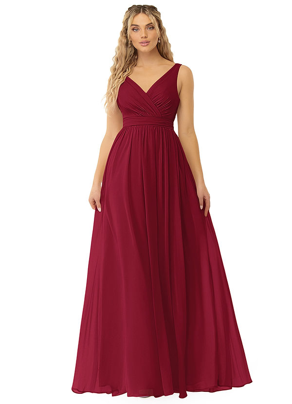 Azazie Kora Bridesmaid Dresses Burgundy A-Line Pleated Chiffon Dress image1