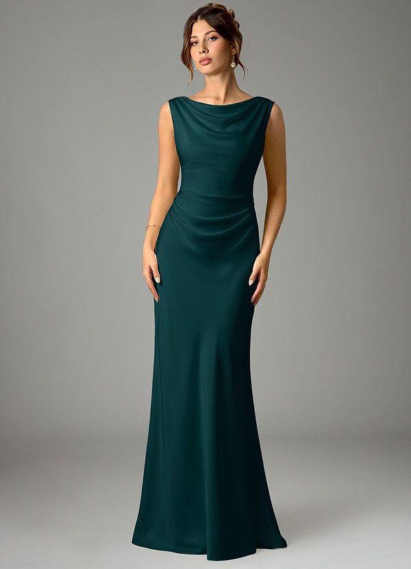 Azazie Kieryn Robes de demoiselle d'honneur Robe Sirène en Satin extensible Plissé Vert Pin image1