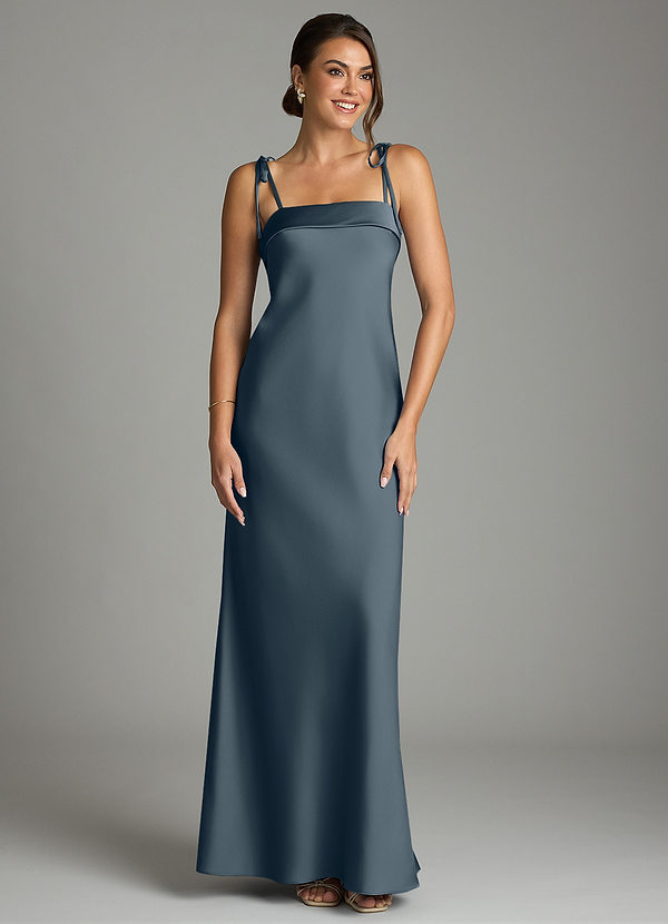 Azazie Ellia Robes de demoiselle d'honneur Robe Fourreau en Satin extensible Nœud Violet Crépusculaire image1