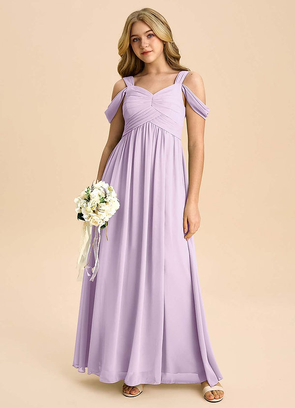 Azazie Lianne Junior Frosted Lilac A-Line Off the Shoulder Chiffon Dress image1