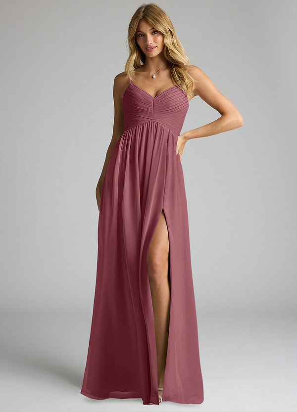 Azazie Alia Vestidos de dama de honor Vestido Rosa Del Desierto de Gasa de Línea A con Plisado image1