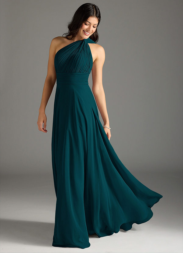 Azazie Charlize Bridesmaid Dresses Pine A-Line One Shoulder Chiffon Dress image1