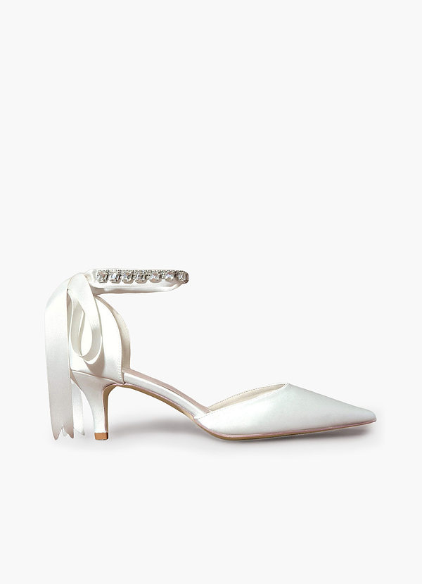 front Crystal Satin Ribbon Pumps
