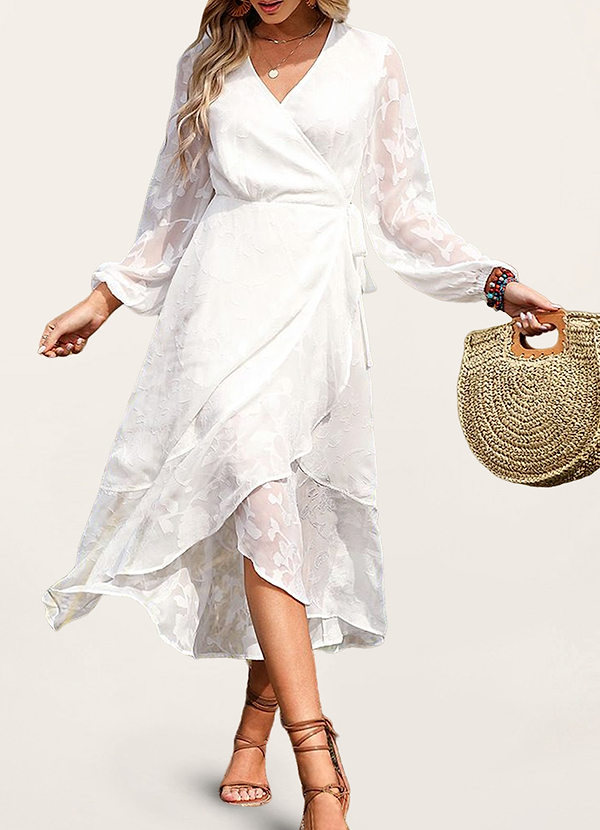front Grace And Beauty White Burnout Floral Print Long Sleeve Midi Dress