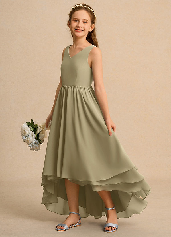 Azazie Kitten Girls Formal Vestidos de Niña de Flores Vestido de Musgo Verde de Gasa de Corte en A image1