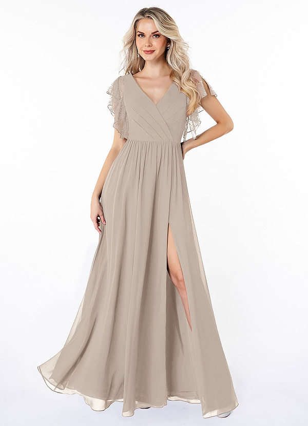 Azazie Zella Bridesmaid Dresses Frost A-Line Lace Chiffon Dress image1