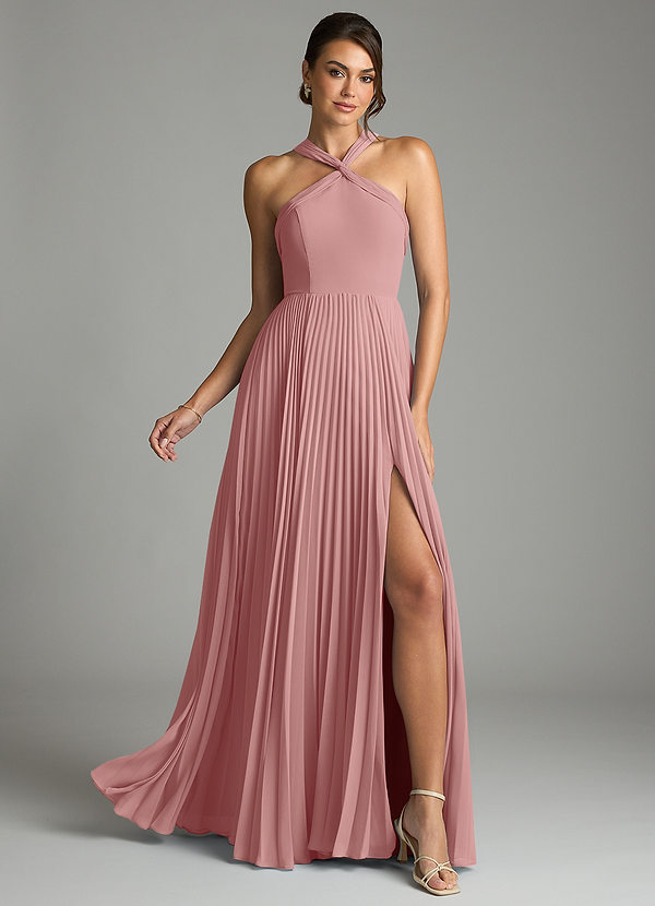Azazie Afra Abiti da Damigella Abito A-Line in Chiffon Plissettato Rosa Polverosa image1