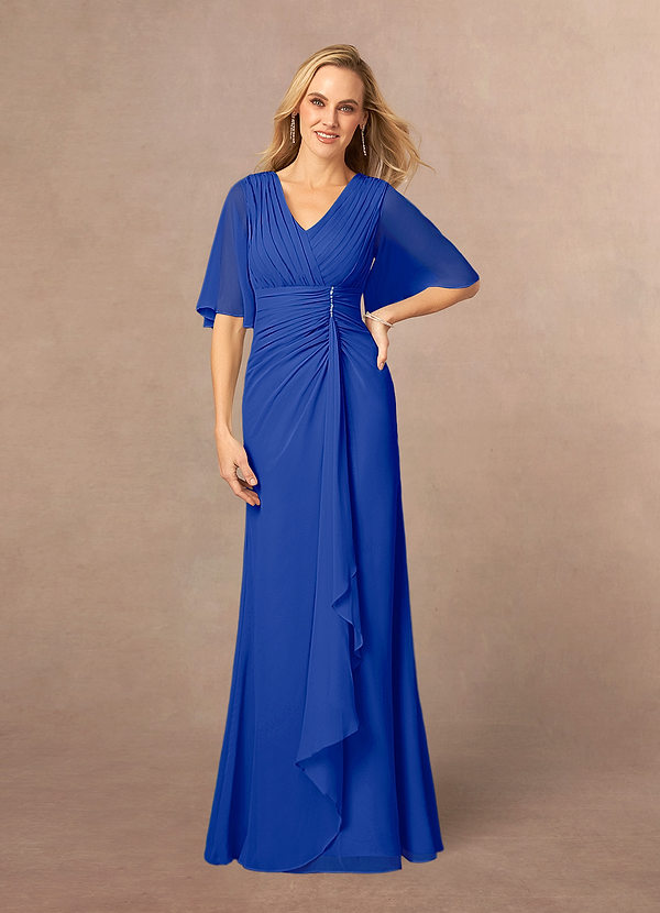 Azazie Carson Mother of the Brides Dresses Royal Blue A-Line V-Neck Lace Chiffon Dress image1