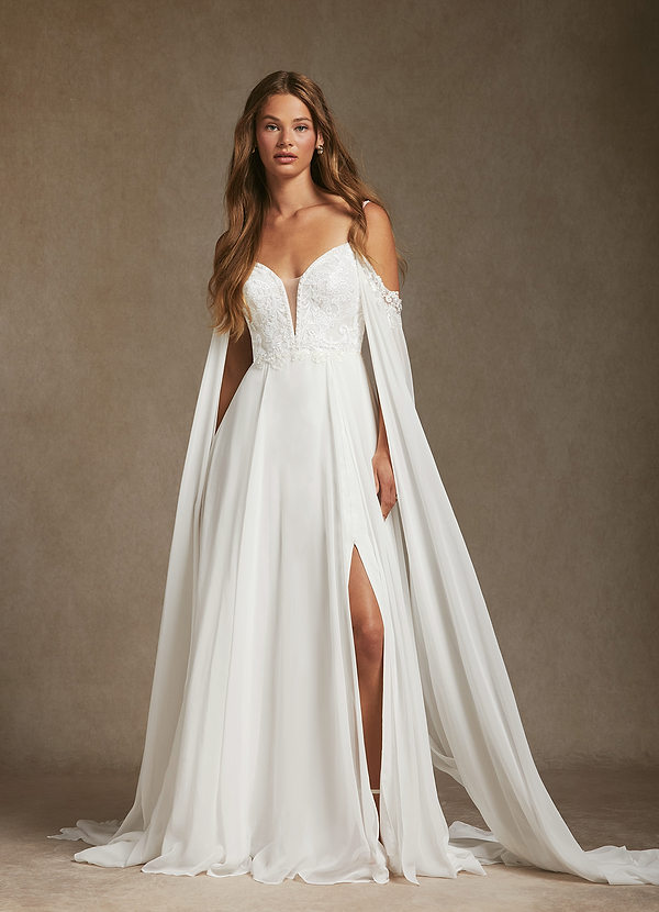 Azazie Nova Wedding Dresses Diamond White A-Line Sequins Chiffon Dress image1