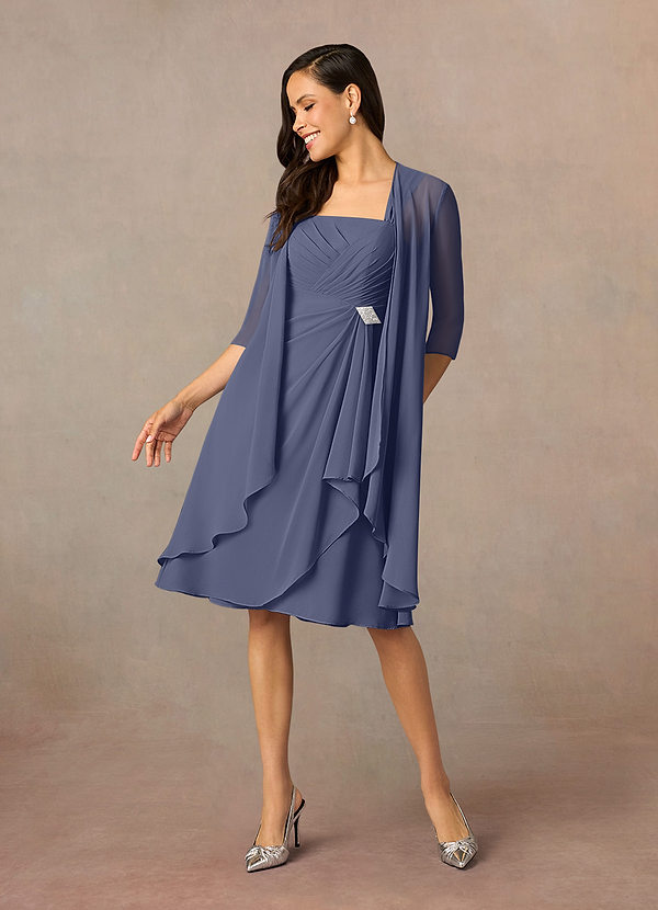 Azazie Olivia Mother of the Brides Dresses Stormy A-Line Square Neckline Pleated Chiffon Dress image1