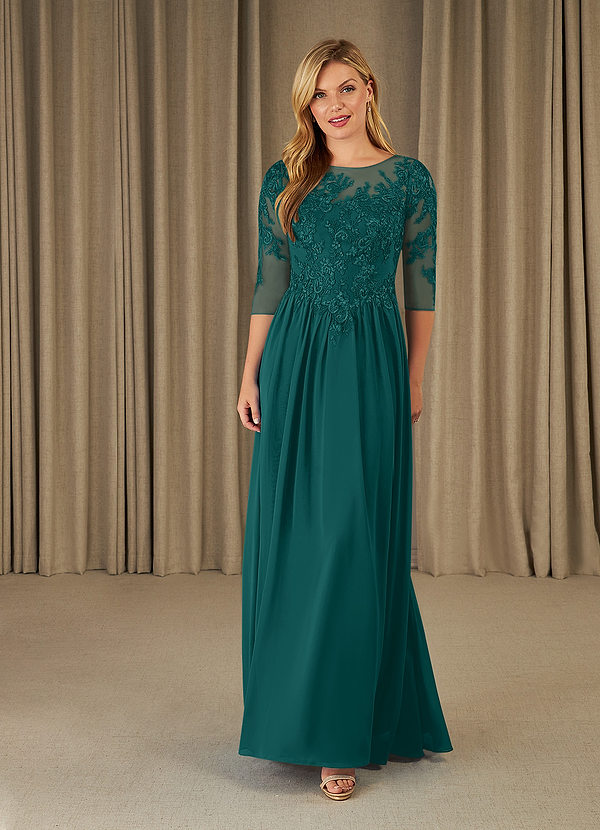 Azazie Mirielle Mother of the Brides Dresses Peacock A-Line Scoop Lace Chiffon Dress image1