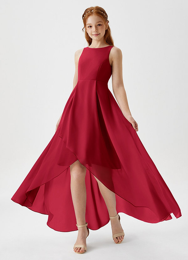 Azazie Lizette Junior Scarlet A-Line Pleated Chiffon Dress image1