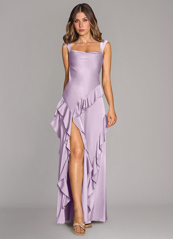 Azazie Sloane Brudepigekjoler En streg Kæresteudskæring Stræk satin Gulv-længde Kjole image1