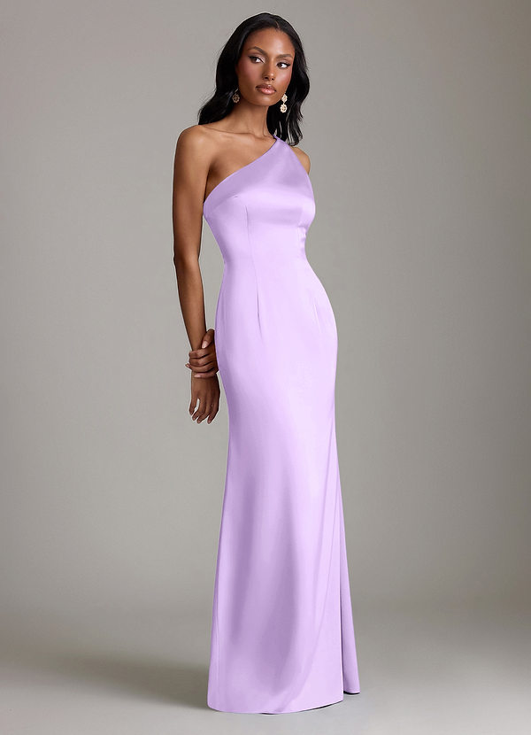 Azazie Voni Abiti da Damigella Abito Sirena in Raso Elasticizzato Monospalla Lilla image1