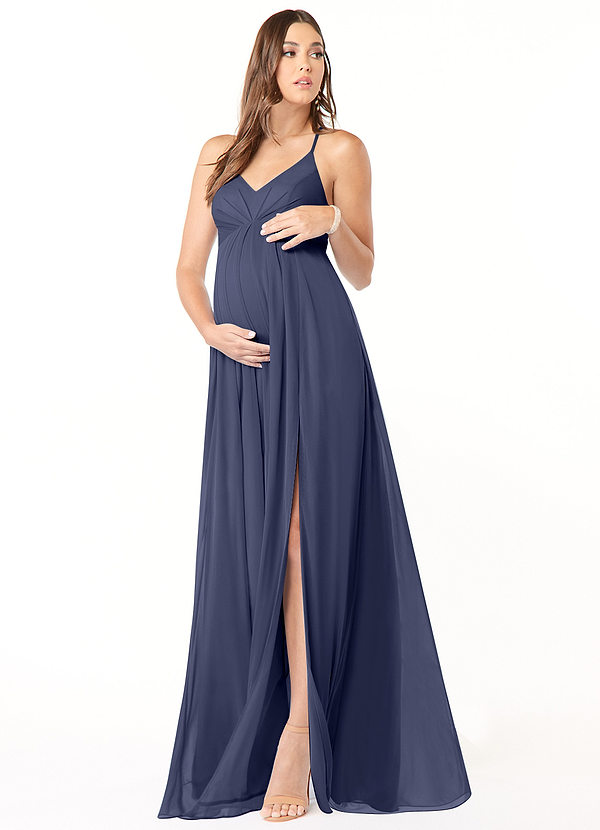 Azazie Annabelle Vestidos de dama de honor de maternidad Vestido de Corte En A Cuello en V plisado Hasta el suelo Malla image1