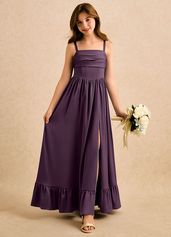 Azazie Maisie Girls Formal Sukienki dla dziewczynek sypiących kwiaty Linia A Marszczony Satyna elastyczna Długość podłogi Sukienka image1