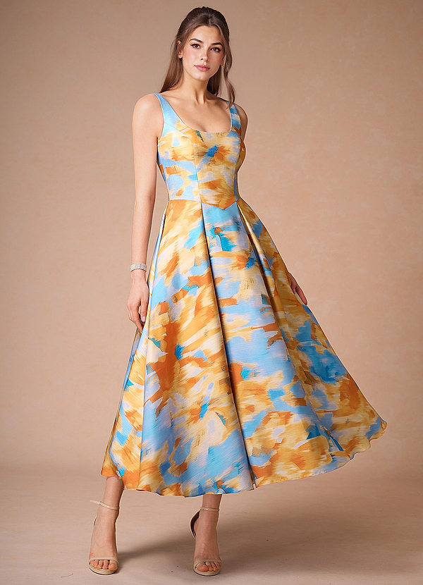 Lucas Blue Caribbean Print Pleated Midi Dress image1