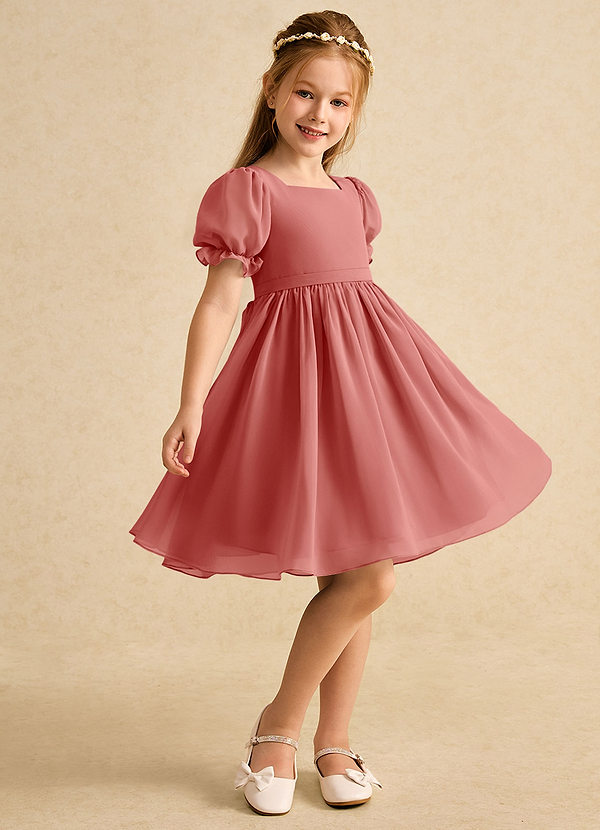 Azazie Jolie Flower Girl Dresses Antique Rose A-Line with Sleeves Chiffon Dress image1