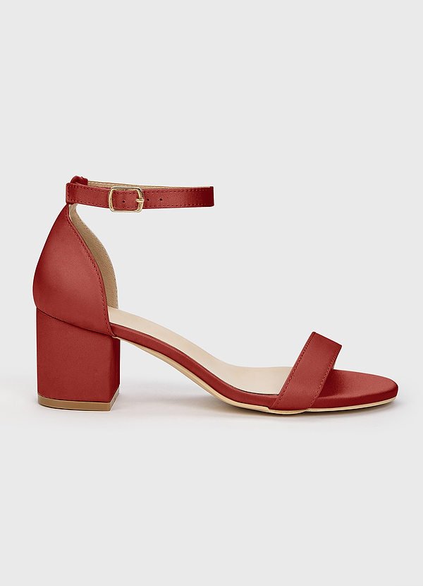 front Matching Color Matte Satin One Strap Buckle Block Heel Sandals