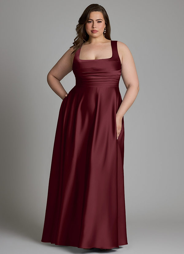 Azazie Azaria Bridesmaid Dresses Cabernet A-Line Corset Stretch Satin Dress image1