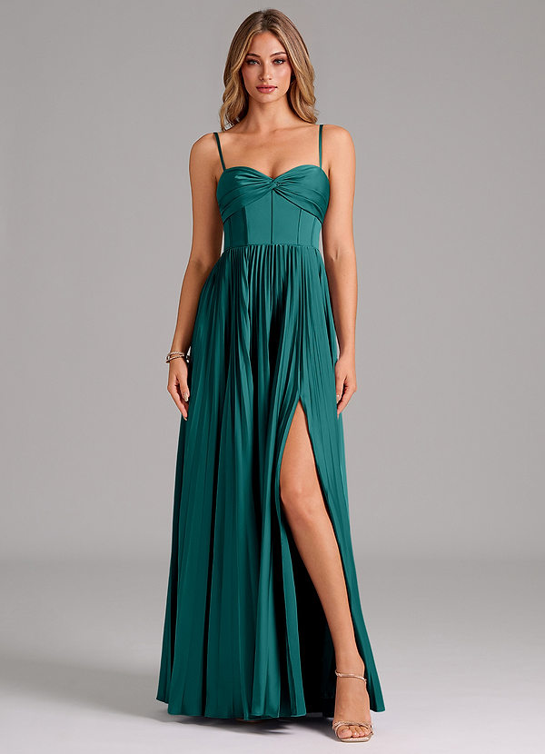 Azazie Tyla Bridesmaid Dresses Peacock A-Line Sweetheart Neckline Stretch Satin Dress image1